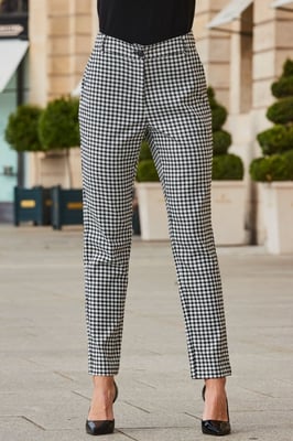 Black & White Houndstooth Print Tapered Leg Trousers