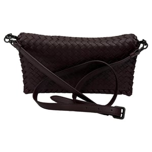Bottega Veneta Intrecciato Flap Shoulder Bag in Burgundy Leather