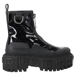 Dolce & Gabbana High Trekking Ritssluiting Enkelboots in Zwart Glanzend Leer