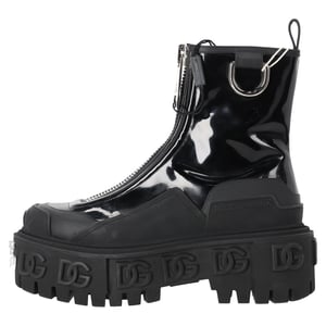 Dolce & Gabbana High Trekking Ritssluiting Enkelboots in Zwart Glanzend Leer