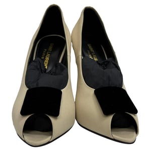 Saint Laurent Franky Peep-Toe Pumps in Cream Satin