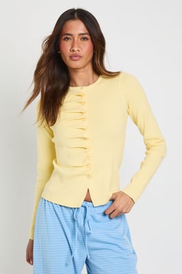 Ruffle Placket Button Through Cardigan