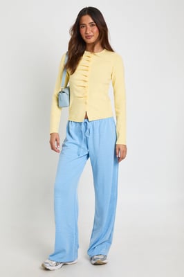 Ruffle Placket Button Through Cardigan