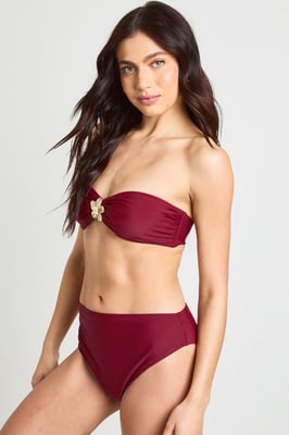 Gold Trim Bandeau Bikini Top And High Waist Bikini Bottom