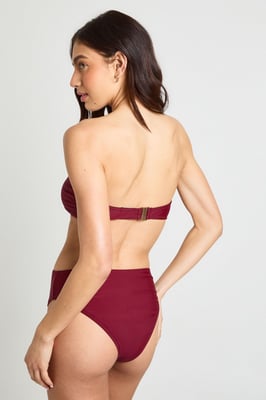 Gold Trim Bandeau Bikini Top And High Waist Bikini Bottom