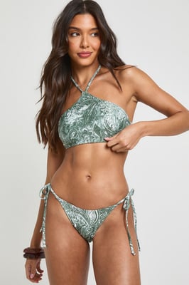 Paisley Print Halter Bikini Top And Tie Side Bikini Bottom Set