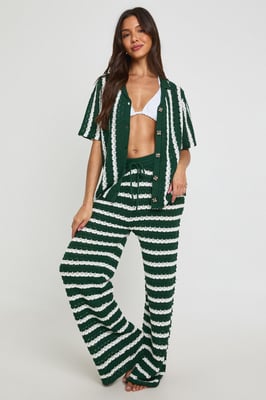 Chunky Stripe Crochet Oversized Shirt and Trouser Co-Ord