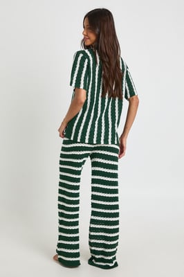 Chunky Stripe Crochet Oversized Shirt and Trouser Co-Ord