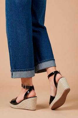 Wide Fit Rebekah Faux Leather Peep Toe Espadrille Wedge Sandals