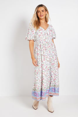 Floral Poplin Twist Front Midi Dress