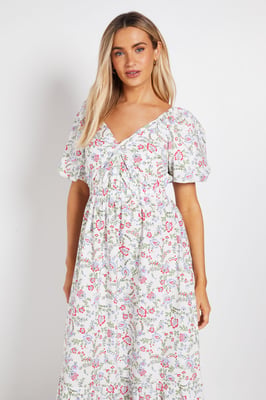 Floral Poplin Twist Front Midi Dress