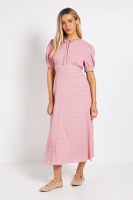 Tie Puff Sleeve Midi Tea Dress