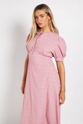 Tie Puff Sleeve Midi Tea Dress