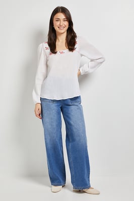 Embroidered Detail Long Sleeve Blouse
