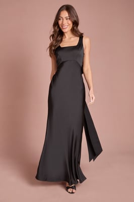 Square Neck Satin and Crepe Bridesmaid Dress with Bow Back