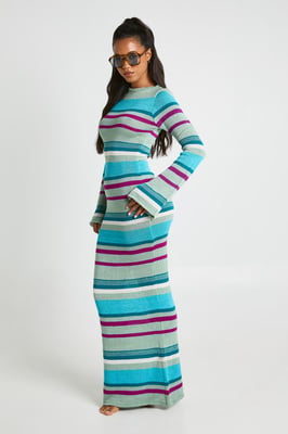 Slash Neck Long Sleeve Knitted Maxi Dress