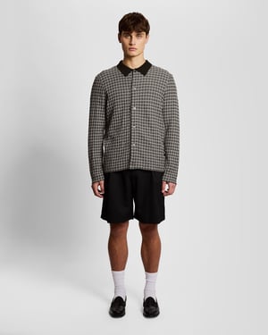 Basketweave Knitted Collared Cardigan