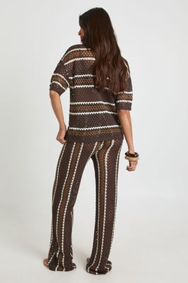 Stripe Crochet Button Down Shirt and Wide Leg Trouser Co-Ord
