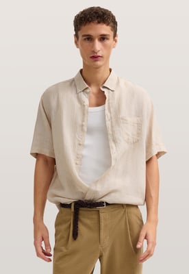 Bugatti Herren Korte mouwen shirt Modern Fit van linnen met button-down kraag