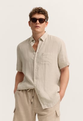 Bugatti Herren Korte mouwen shirt Modern Fit van linnen met button-down kraag