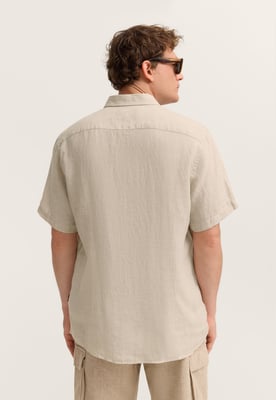 Bugatti Herren Korte mouwen shirt Modern Fit van linnen met button-down kraag