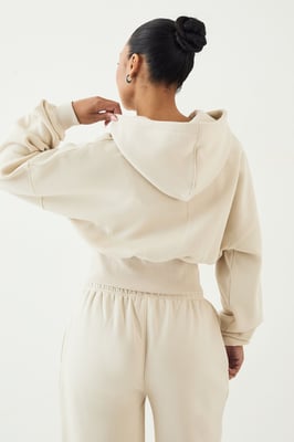 DSGN Studio Script Embroidered Cinched Deep Hem Zip Through Hoodie