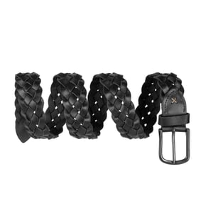 Men's Genuine Leather Braided Woven Belt 1.5" Width in Black