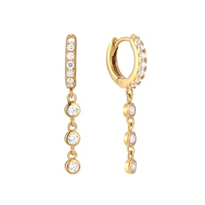 18ct Gold Plated CZ Bezel Charm Drop Hoops