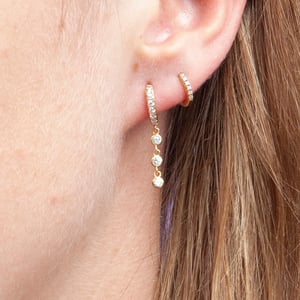 18ct Gold Plated CZ Bezel Charm Drop Hoops