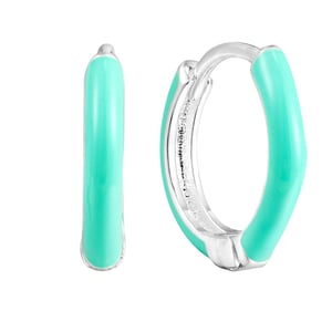 Sterling Silver Aqua Blue Enamel Hoops