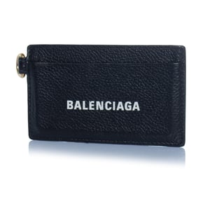 Balenciaga, black leather card holder with key ring