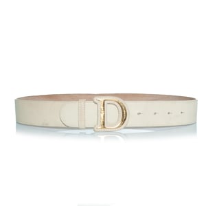 Dior, gold buckled D belt with beige leather
