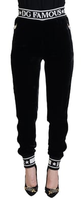 Dolce & Gabbana Zwarte DG Logo Fluwelen Broek