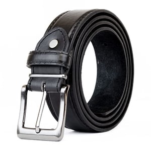 Men’s Belt – Double Stitched 1.25″ Leather Lined Belt in Black