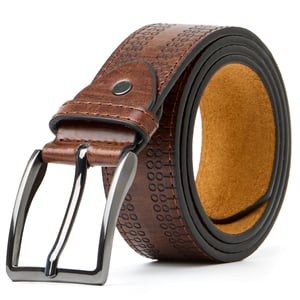 Men's Leather Lined Belt with Decorative Pattern in Brown