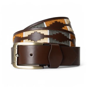 Men’s Polo Leather Belt with Colourful Embroidered Stitching in Green