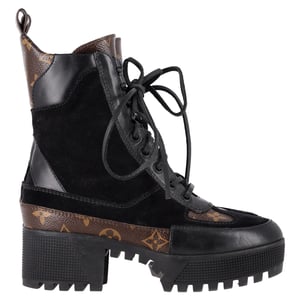 Louis Vuitton Suede Monogram Laureate Desert Boots in Black Coated Canvas