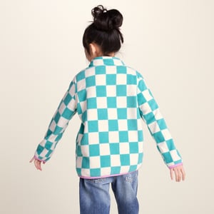 Brecknock Kids Shaun the Sheep Fleece Zip Neck - Spearmint/Woolly Checkerboard