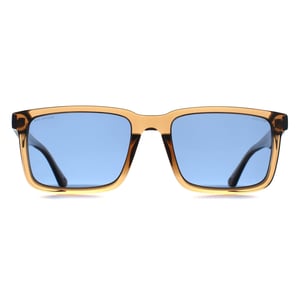 Police Rectangle Mens Shiny Transparent Light Brown Blue Polarized SPLP21E Origins Lite 30