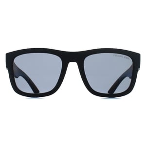 Prada Sport Rectangle Mens Black Rubber Dark Grey Polarized PS01ZS