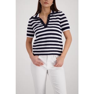 Monari  ajour polo jumper with rhinestones 410906 756 striped