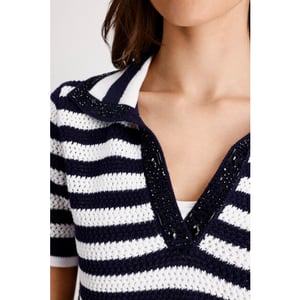 Monari  ajour polo jumper with rhinestones 410906 756 striped