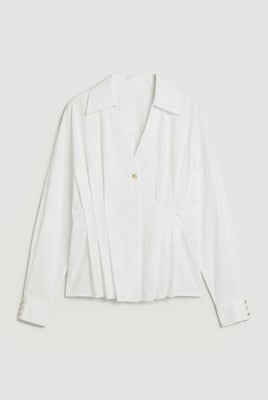 Cotton Pleated Detail Long Sleeve Shirt