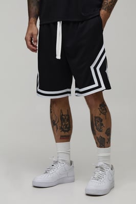 Mid Length Mesh Tape Detail Basketball Shorts