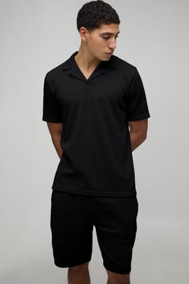 Slim Fit Waffle Revere Polo & Shorts Set
