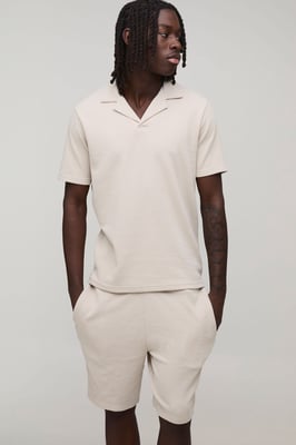 Slim Fit Waffle Revere Polo & Shorts Set