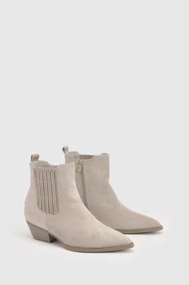 Debbie Faux Suede Covered Gusset Western Ankle Boots