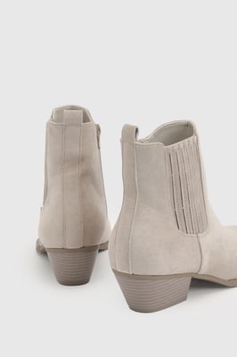 Debbie Faux Suede Covered Gusset Western Ankle Boots