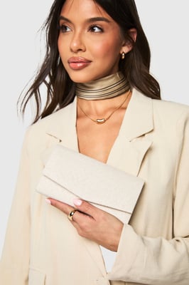 Structured Linen Clutch Bag & Chain