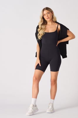 Womens Athleisure Strappy Unitard Black